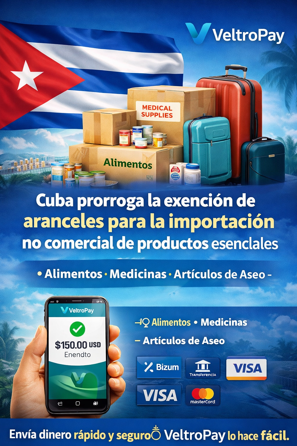 Cuba prorroga la exención de aranceles para la importación de productos esenciales sin carácter comercial